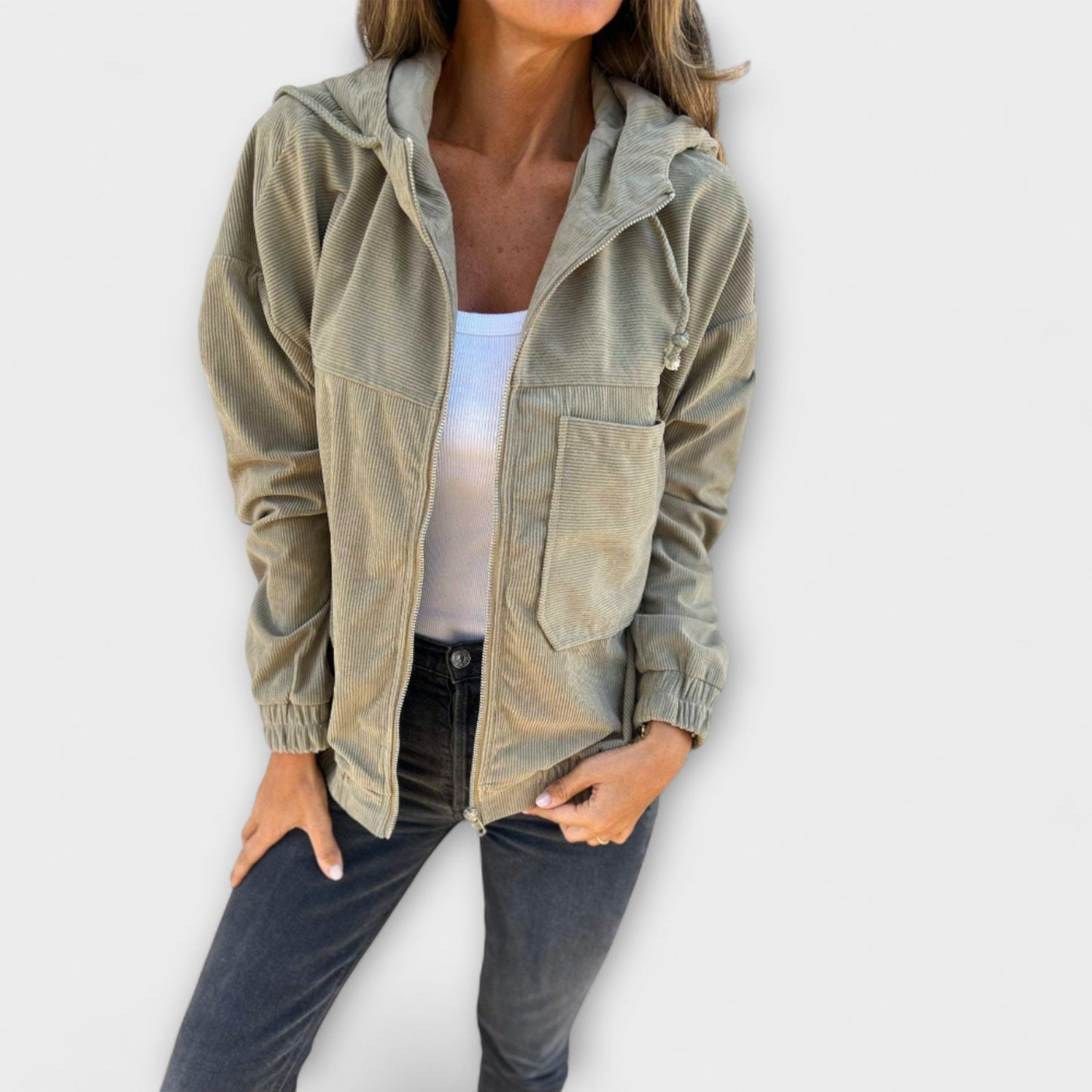 Ella - Corduroy Zip-Up Hoodie