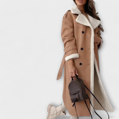 Long classic coat with fleece lining and teddy collars