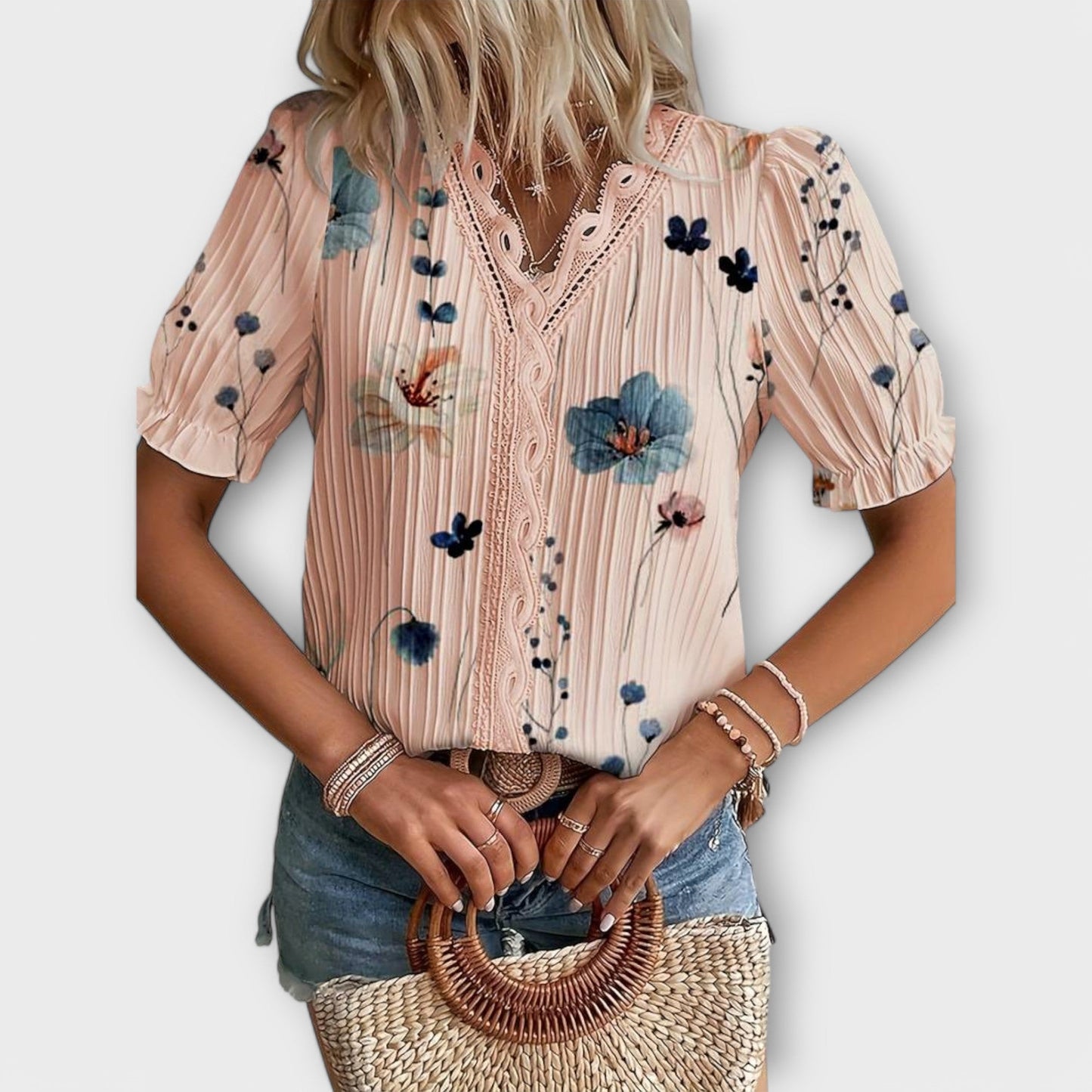 Fashionable Blouse with Pointed Neckline