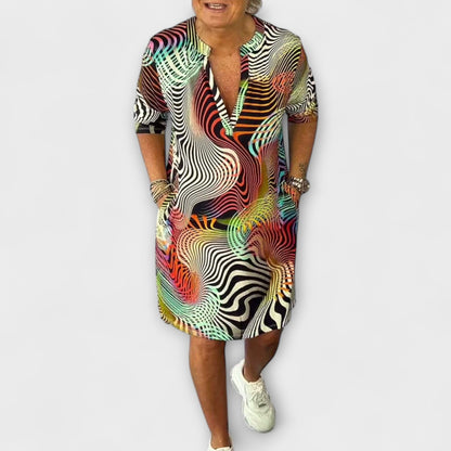 Liora - Colourful Dress with V-Neck and Elegant Draping